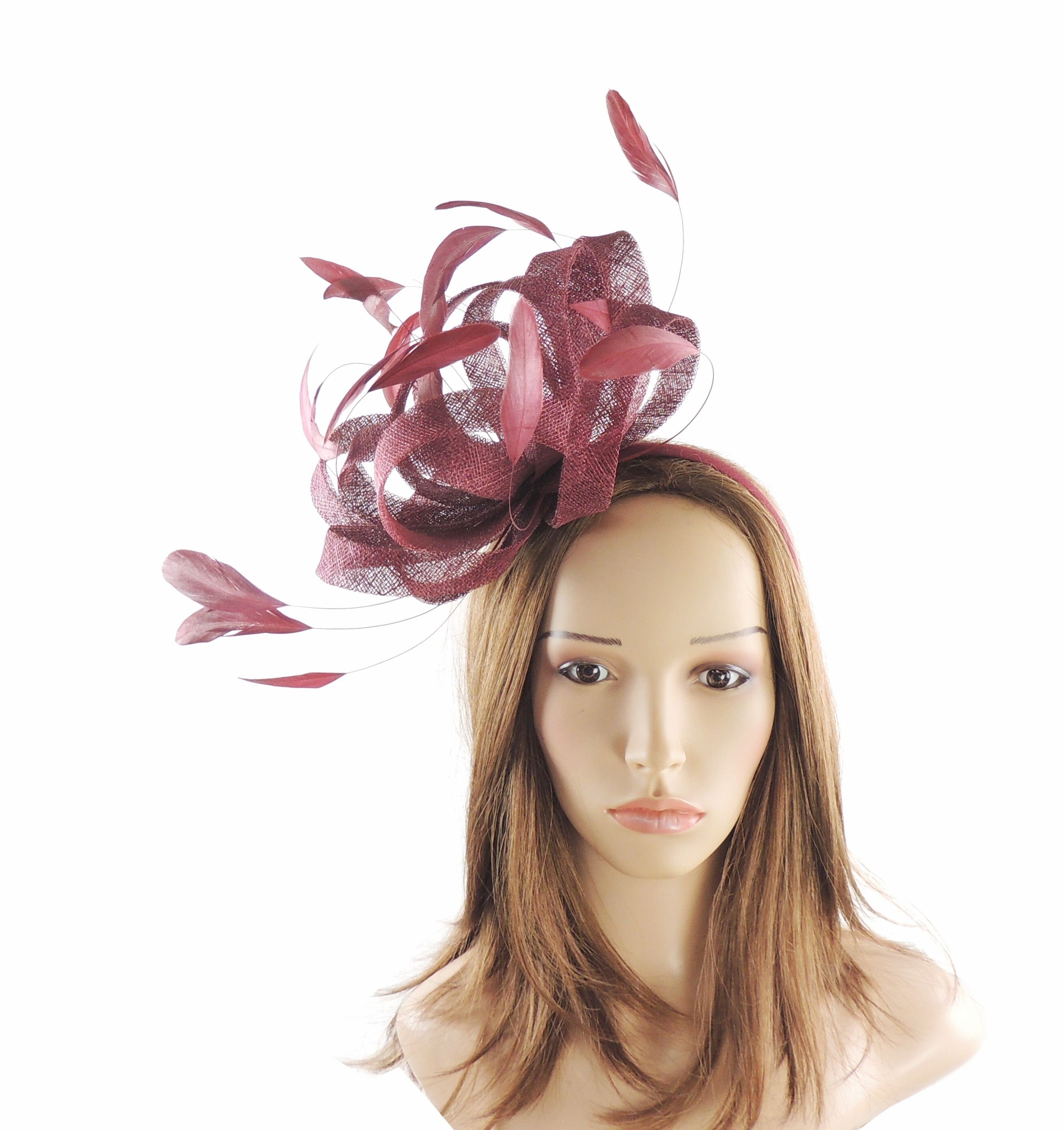 Burgundy Fascinator Hat for Weddings 