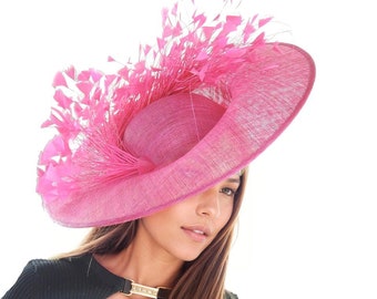 Fuchsia Pink Statement Hatinator Womens Kentucky Derby Hats Wedding Royal Ascot Fascinator Headpiece Church Cocktail Tea Ladies Day Headwear