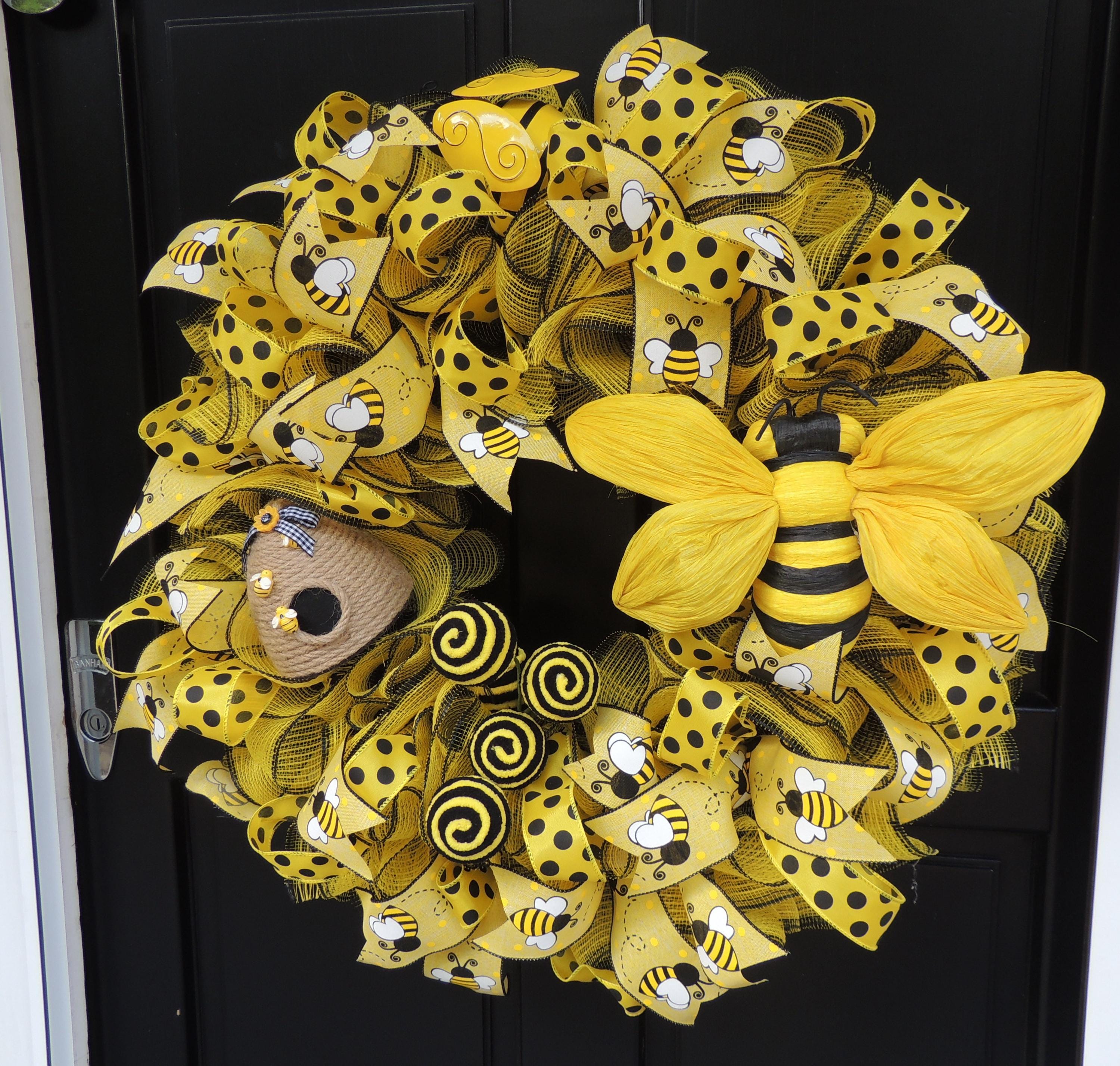 Luxury Large Bumblebee Bee Front Door Wreath Summer Spring Decor Hanger ...