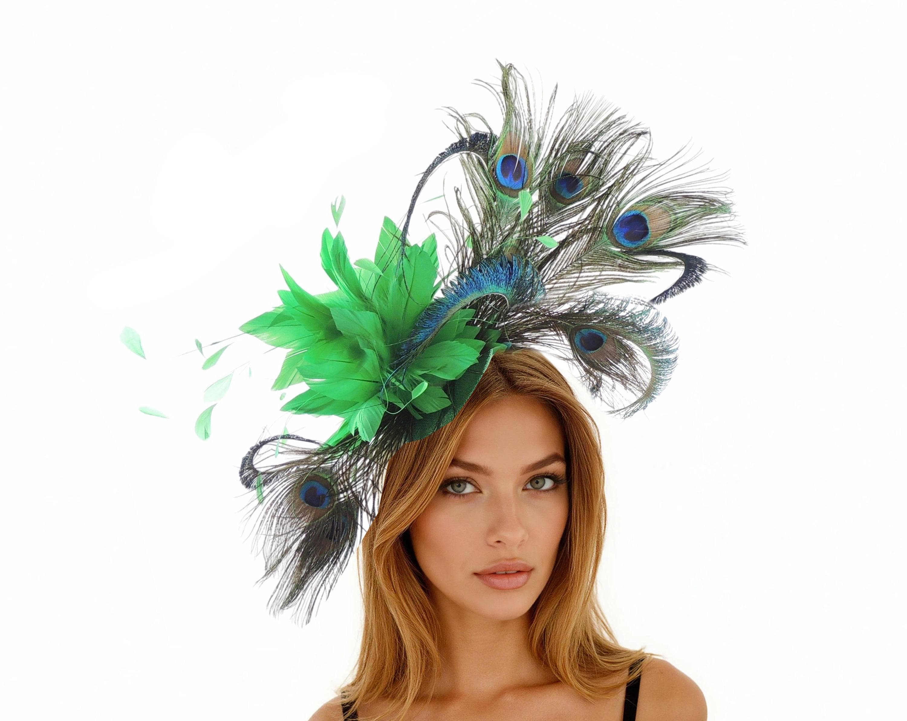 Elegant Emerald Wide-Brim Feathered Women\'s Hat Emerald Green Church Hat - Etsy main image 2