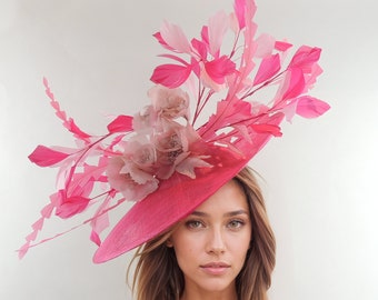 Fuchsia Hot Candy Baby Blush Pink Fascinator Hat Headband Kentucky Ascot Derby Headband Wedding Tea Party Statement Floral Woman Headwear