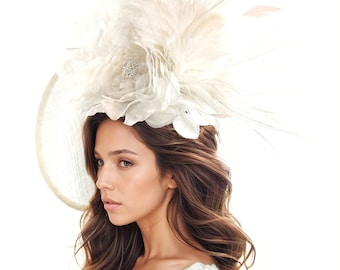 White Statement Hatinator Fascinator Royal Ascot Kentucky Derby Preakness Belmont Races Weddings Cocktail Ladies Day Tea Party Headpiece