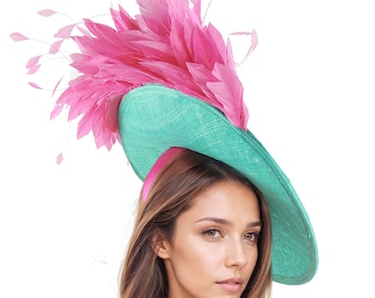Jade Fascinator Hats For Women,Hot Pink Kentucky Derby Hat,Fuchsia Ascot Hat,Green Wedding Hat,Tea Party Hat,Emerald Fasciantor Headband