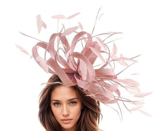 Dusty Pink Statement Hatinator Kentucky Derby Fascinator Womens Ascot Headwear Ladies Day Hats Formal Feather Headpiece High Tea Party Races
