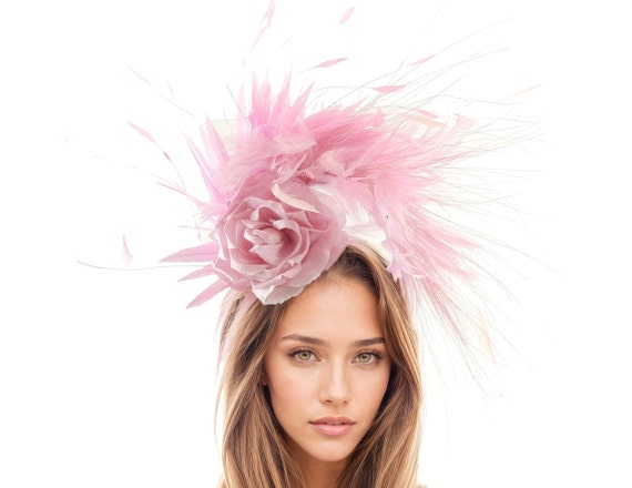 Kentucky Derby Pink Fascinator Hat Feather Floral Headpiece Statement Headwear Hot Pink Floral Fascinator with Birds • Kentucky Derby Hat  main image 2