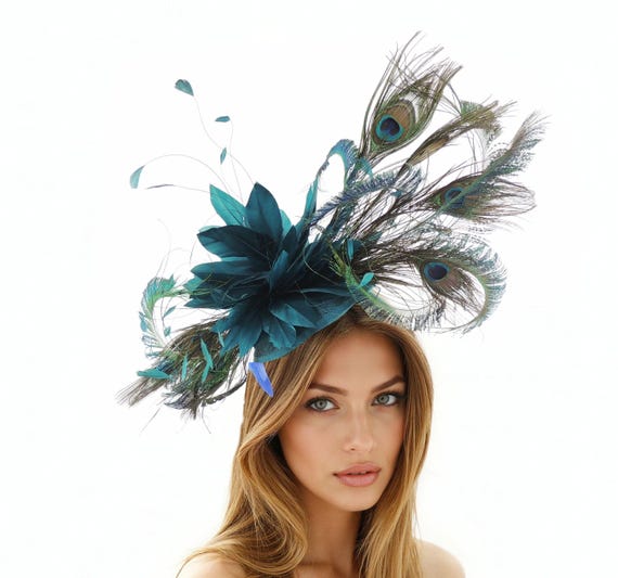 Teal Green Peacock Feather Statement Hatinator Womens  display picture 3