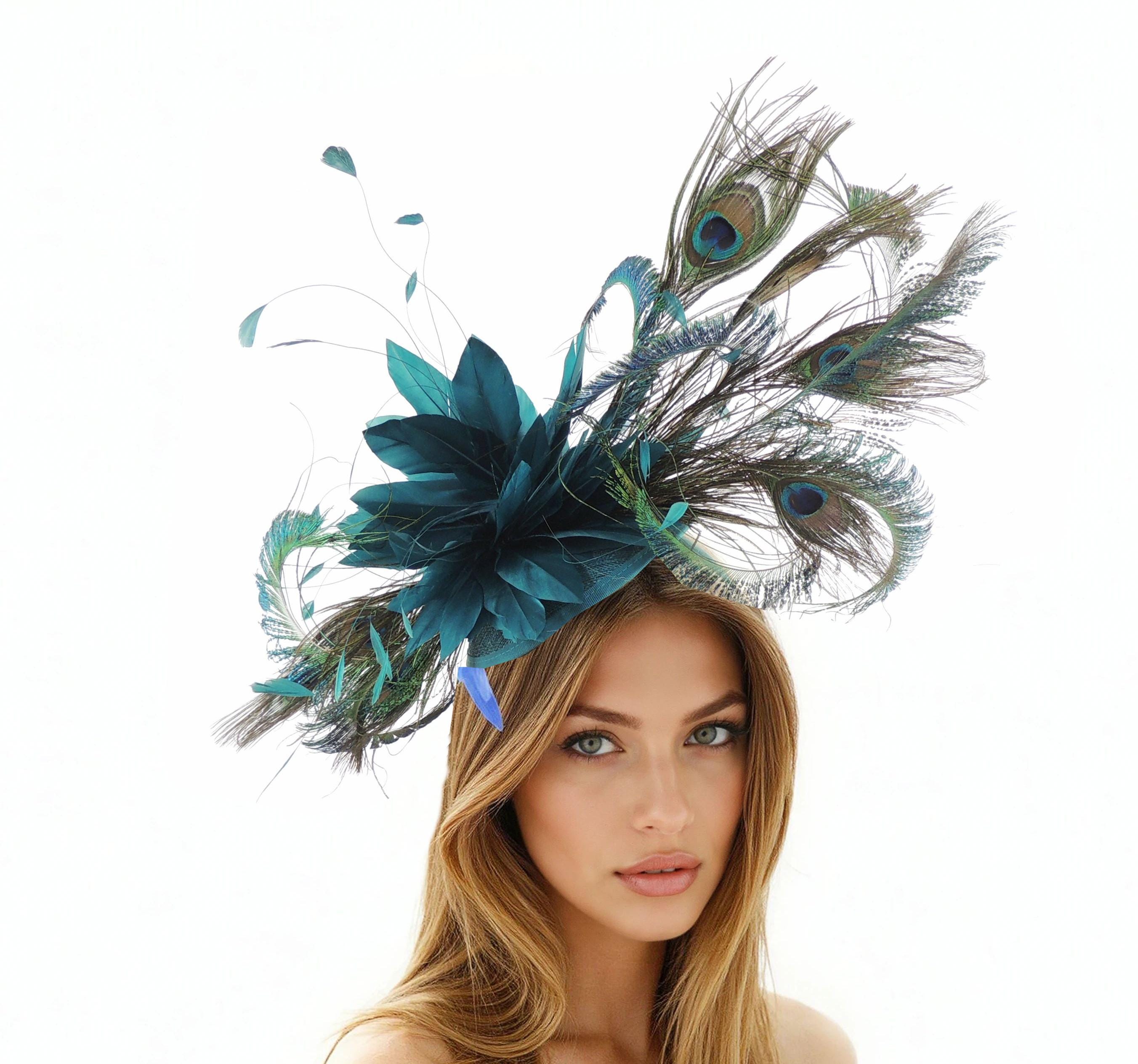 Teal Feather Fascinator | Kentucky Derby, Oaks, Formal Tea Church Hat Headpiece Teal Fascinator - Kentucky Derby Hat main image 2