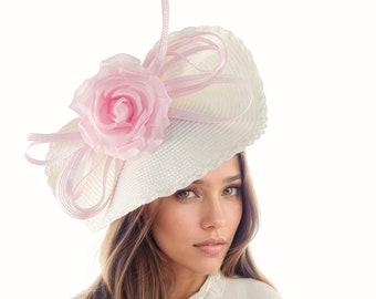 Cream Pale Pink Kentucky Derby Fascinator Royal Ascot Hat,Candy Baby Light Off White Ivory Wedding Guest Formal Saucer Occasion Tea Party