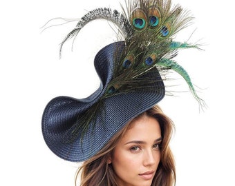 Navy Green Peacock Teal Statement Hatinator Womens Kentucky Derby Hats Wedding Royal Ascot Fascinator Headpiece Ladies Day Headwear Headband