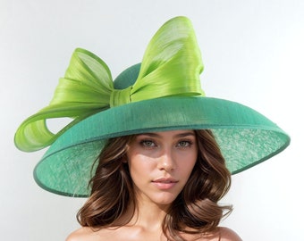 Emerald Kelly Lime Acid Green Kentucky Derby Hats Ascot Church Race Day Tea Garden Party Wide Brim Wedding Formal Occasion Woman Bow