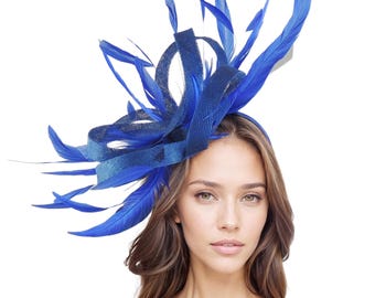 Tocado azul real llamativo, sombrero Hatinator, Kentucky Derby Oaks, para damas, Royal Ascot, bodas, jardín, cócteles, fiestas de té, tocado para iglesia.