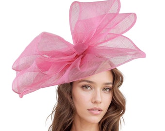 Pinker Kentucky Derby-Hut, hellrosa Ascot-Hut, rosa Fascinator, Hut für formelle Anlässe, Hochzeitsgasthut, Rennen-Kopfbedeckung, Stirnband-Fascinator