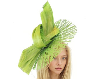 Lime Green Kentucky Derby Hat, Green Hat,Lime Green Ascot Fascinator, Hat for Weddings, Green Fascinator, Womens Races Hat, Tea Party Hat