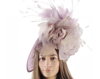 Lilac Ladies Ascot Fascinator Headband Womens Kentucky Derby Hats Feather Headpiece Ladies Day Headwear Royal Church Formal Feather Hat