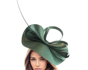 Fascinator Hatinator Hat Kentucky Ascot Derby Oaks Forest Bottle Dark Green Ladies Weddings Garden Cocktail Tea Party Headpiece Church