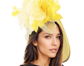 Lemon Yellow Statement Hatinator Womens Kentucky Derby Hats Wedding Royal Ascot Fascinator Headpiece Cocktail Tea Ladies Day Headwear