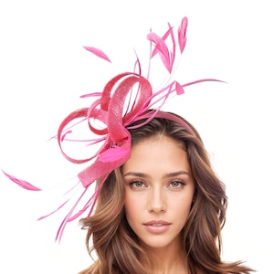 Pink Kentucky Ascot Derby Fascinator Hat Fuchsia Cerise Salmon Hot Pink Womens Garden Party Wedding Headband Cocktail Statement Race Day KY