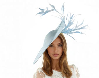 Tocado llamativo dorado grande / Sombrero grande de plumas de sinamay / Sombrero de boda Ascot Race Day de color personalizado / Tocado con diadema