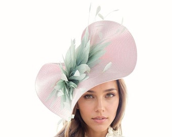 Candy Pink Sage Green Saucer Disc Kentucky Derby Fascinator Hat Royal Ascot Wedding Hatinator Cocktail Formal Womens Races Tea Party Ladies