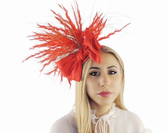 Red Kentucky Derby Royal Ascot Fascinator Hat Big Bow Mad Hatter Garden Tea Party Wedding Headband Cocktail Statement Headpiece Races Formal