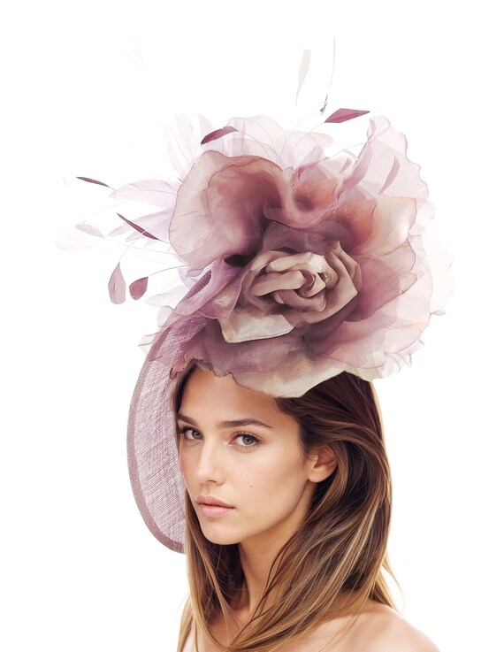 Burgundy Lilac Feather Fascinator Headband Ladies Kentucky  display picture 1