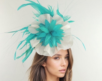 White Jade Green Derby Fascinator Hat Headband Kentucky Ascot Wedding Tea Party Statement Floral Rose Woman Headwear Emerald Light Green