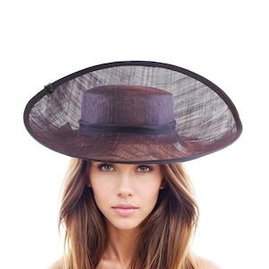 SMALL HEAD 55cm Aubergine Dark Purple Back Up Turned Millinery SInamay Fascinator Hat Base DIY Materials Fabric Church Hat Base Racing