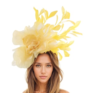 Pale Yellow Ascot Fascinator,Lemon Yellow Ascot Fascinator,Yellow Hat for Woman,Wedding Hat,Hat For Church,Tea Party Hat,Kentucky Derby Hat