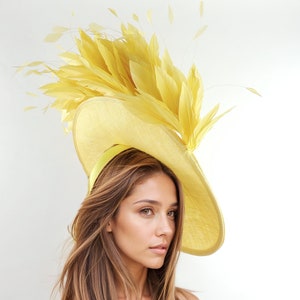 Yellow Fascinator Hats For Women,Yellow Kentucky Derby Hat,Lemon Ascot Hat,Green Wedding Hat,Canary Tea Party Hat,Lemon Fasciantor Headband