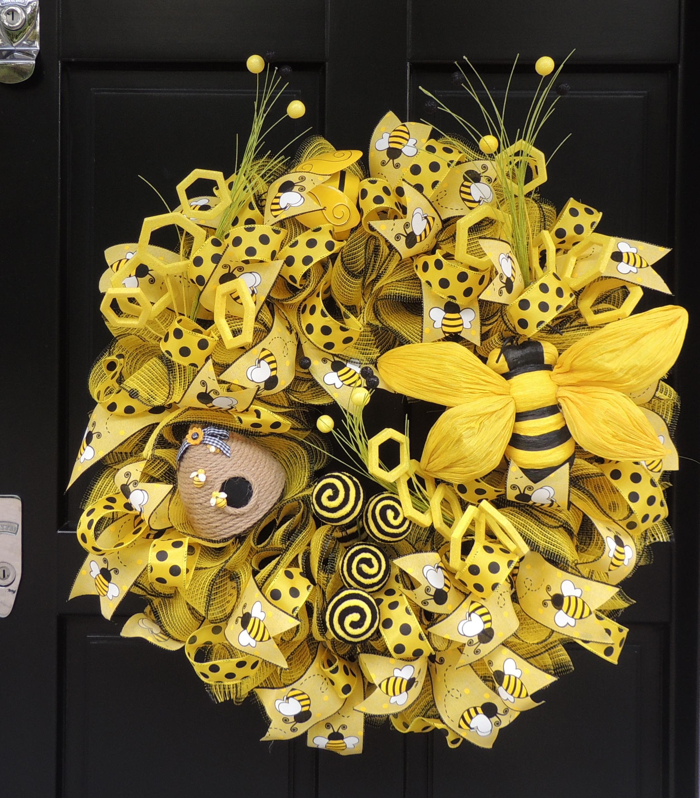 Luxury Large Bumblebee Bee Front Door Wreath Summer Spring Decor Hanger ...