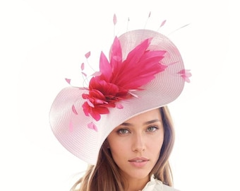 Kentucky Derby Ascot Fascinator Hat Candy Pale Pink Fuchsia Saucer Disc Candy Pink Royal Wedding Hatinator Cocktail Formal Races Tea Party