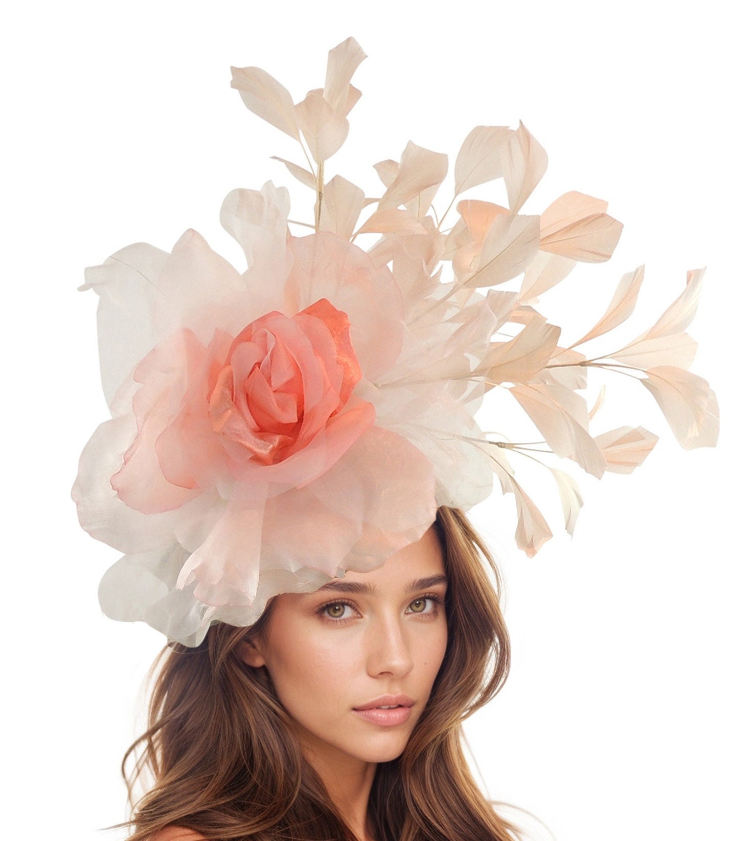 Fascinator Donna Rosa Con Piume E Rete - Accessorio Capelli Elegante Per Matrimoni E Eventi