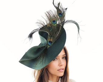 Forest Green Peacock Teal Statement Hatinator Womens Kentucky Derby Hats Wedding Royal Ascot Fascinator Headpiece Ladies Day Headwear Hat