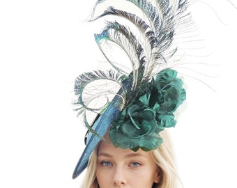 Jade Peacock Green Hatinator Fascinator Royal Ascot Kentucky Derby Melburne Cup Dubai Bodas Cóctel Día de las Damas Tocado Sombreros