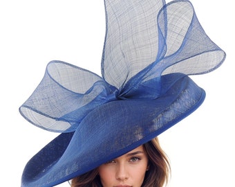 Royal Blue Cobalt Statement Hatinator Kentucky Derby Fascinator Womens Ascot Headwear Ladies Day Hats Formal Occasion Fancy Hat Races