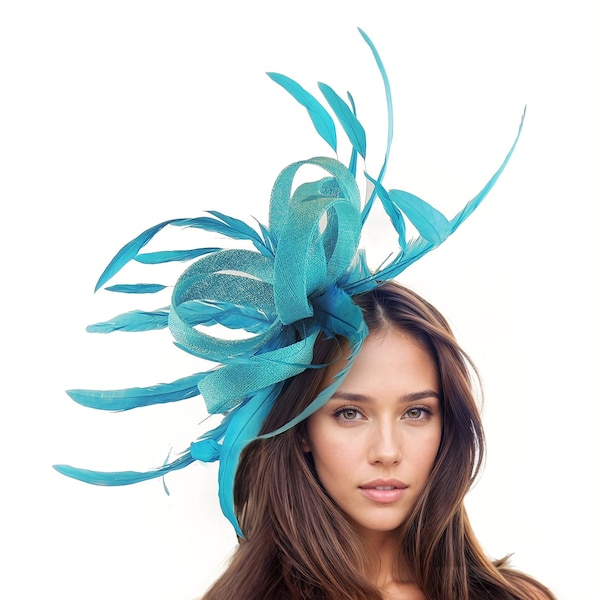 Dark Turquoise Statement Fascinator Hatinator Hat Kentucky Derby Oaks Ladies Royal Ascot Weddings Garden Cocktail Parties Headpiece Church