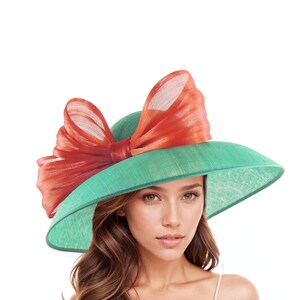 Olive Green Dusty Blush Pink Kentucky Derby Hat Ascot Lunch Church Woman Tea Garden Party Wide Brim Wedding Bow Headwear Elegant Fancy Dark