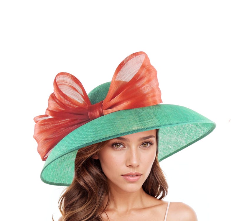 Olive Green Dusty Blush Pink Kentucky Derby Hat Ascot Lunch Church Woman Tea Garden Party Wide Brim Wedding Bow Headwear Elegant Fancy Dark