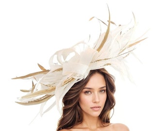 White Gold Statement Hatinator Womens Kentucky Derby Hats Wedding Royal Ascot Fascinator Headpiece Church Cocktail Ladies Day Headwear Tea