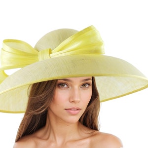 Lemon Yellow Kentucky Derby Hats Royal Ascot Church Ladies Race Day Tea Garden Party Wide Brim Wedding Formal Occasion Woman Bow Butter