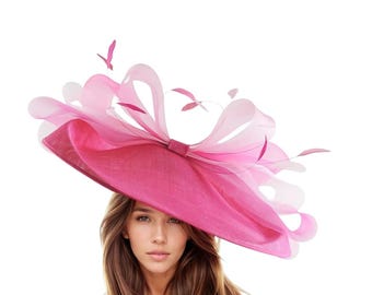 Paris Handmade Large Brim Red Fuchsia Organza Hat | Ascot Derby Event Fascinator il_1080xN.3448127773_qxiy.jpg main image 2