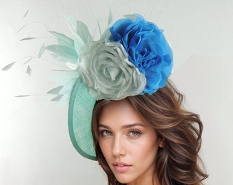 Aqua Dark Turquoise Blue Saucer Disc Kentucky Derby Fascinator Hat Ascot Wedding Hatinator Cocktail Formal Womens Races Tea Party Hats