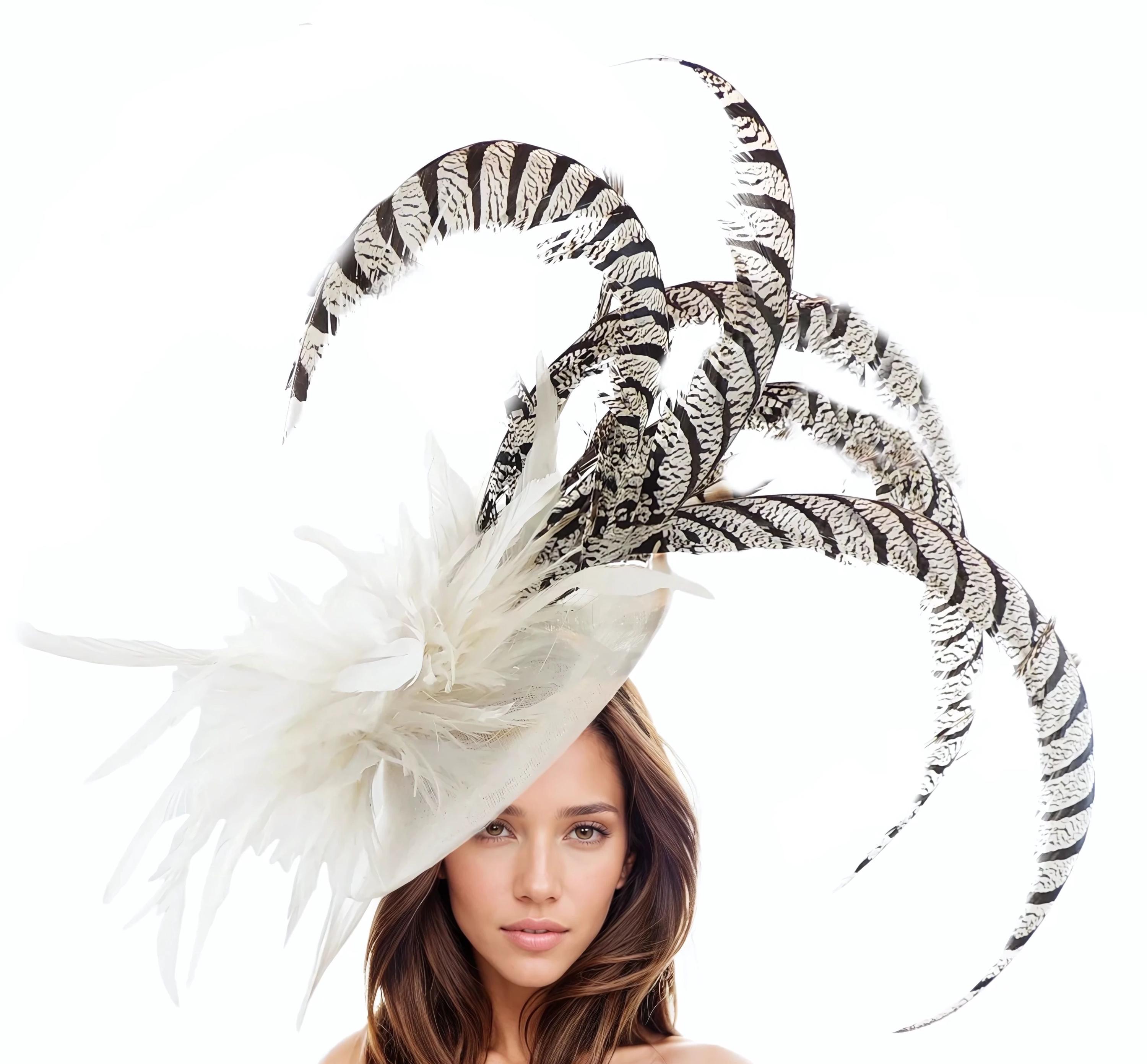 Cream Black Feather Kentucky Derby Fascinator Hat Wedding Cocktail ...