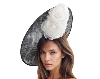 Black Ivory Off White Kentucky Derby Hats Royal Ascot Church Ladies Race Tea Garden Party Wide Brim Wedding Formal Occasion Woman Statement