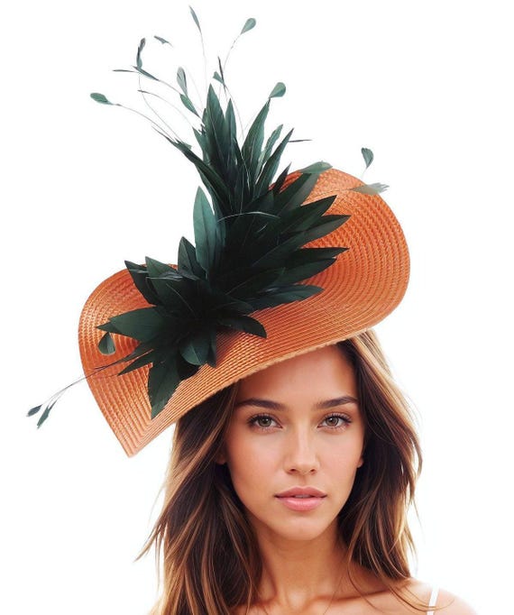 Coral Fascinator Headband Derby Hat | Kentucky Derby, Wedding Guest, Ascot Coral Orange Saucer Disc Kentucky Derby Fascinator Hat Royal  main image 4