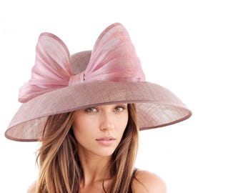 Dusky Dusty Blush Pink Kentucky Derby Hats Royal Ascot Church Ladies Race Day Tea Garden Party Wide Brim Wedding Formal Woman Bow Headwear
