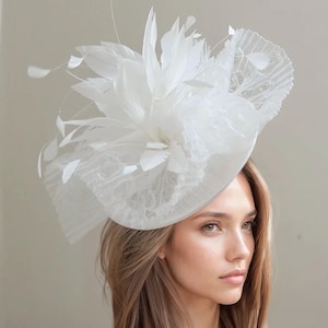 White Womens Kentucky Derby Royal Ascot Fascinator Hat Garden Tea Party Wedding Headband Cocktail Statement Headpiece Bridal Hair Hairpiece