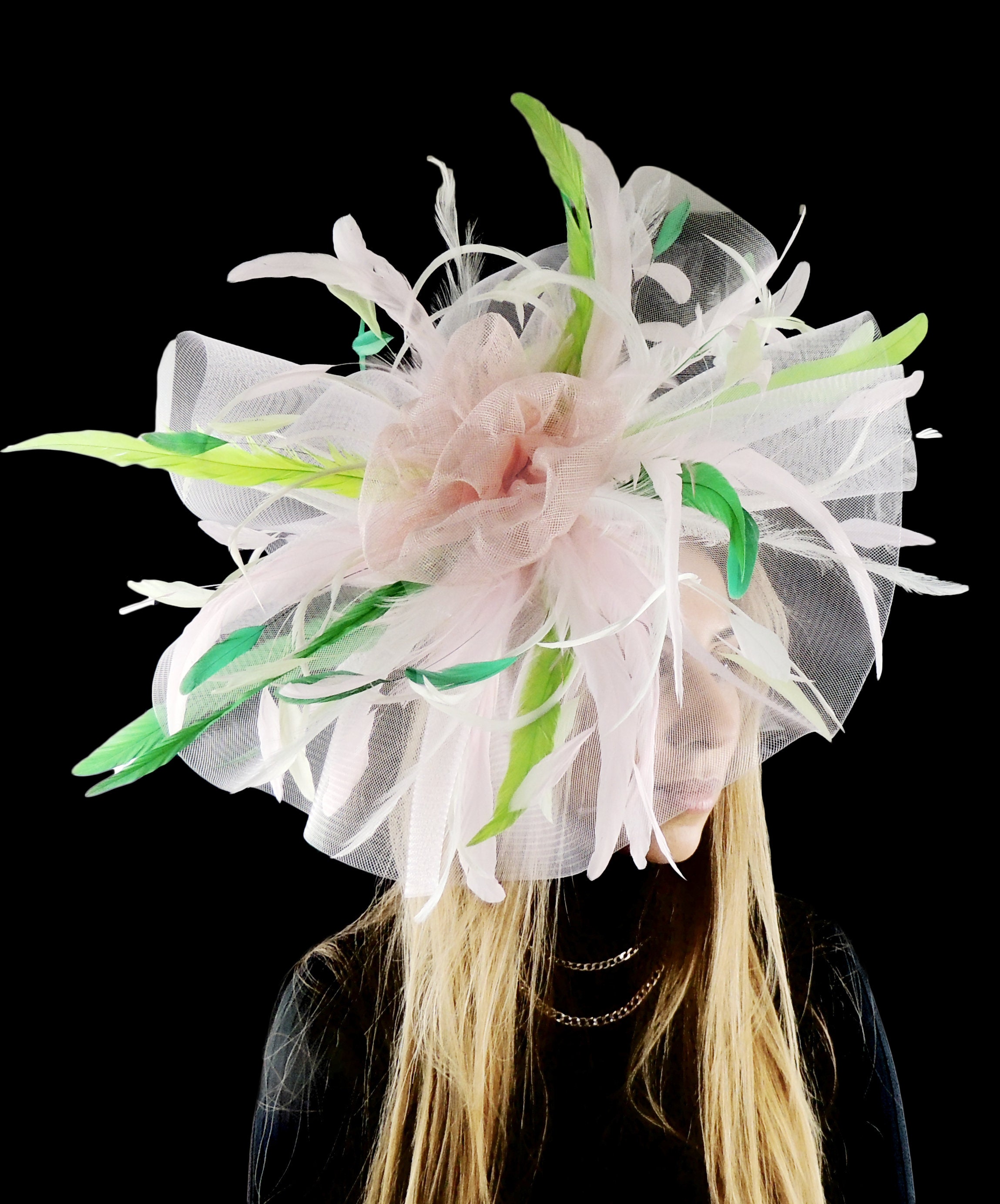 Mud Pie Pink Lime Green Fascinator Hat 