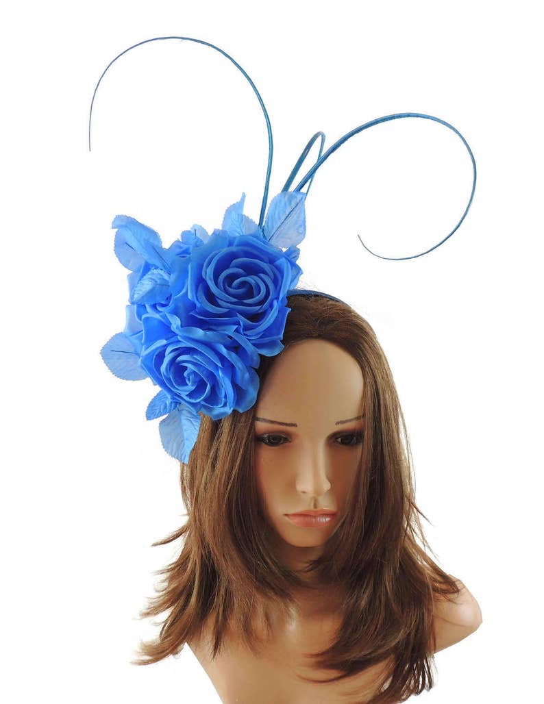 Royal Blue Queen Annes Lace Silk Fascinator Hat for Races Weddings 20 cols available