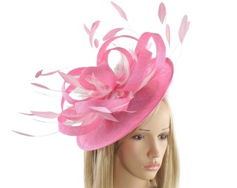 Bright Bubblegum Candy Hot Pink Saucer Disc Kentucky Derby Fascinator Hat Royal Ascot Wedding Hatinator Cocktail Formal Womens Party